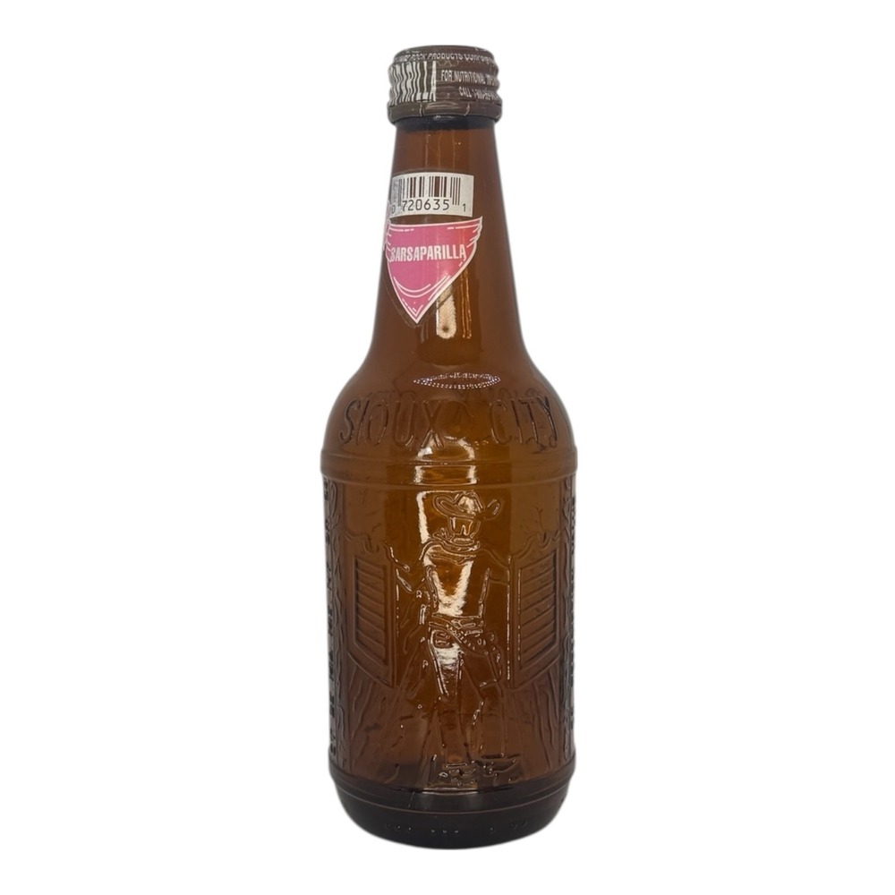 Sioux City Sarsaparilla Brown Amber Glass Bottle Embossed Cowboy Saloon Decor